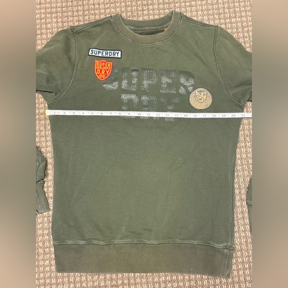 Superdry Men's Olive Crewneck Sweatshirt with Patches Sz L - Picture 6 of 9